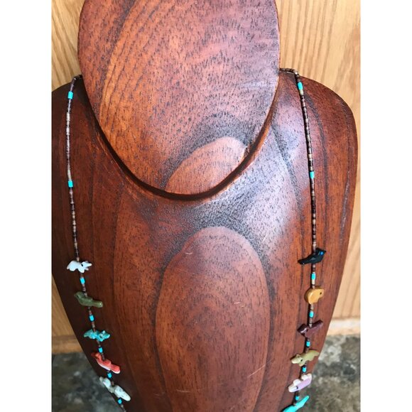 Vtg Zuni Fetish Necklace Native American Hand Carved Turquoise Thunderbird - Picture 8 of 10